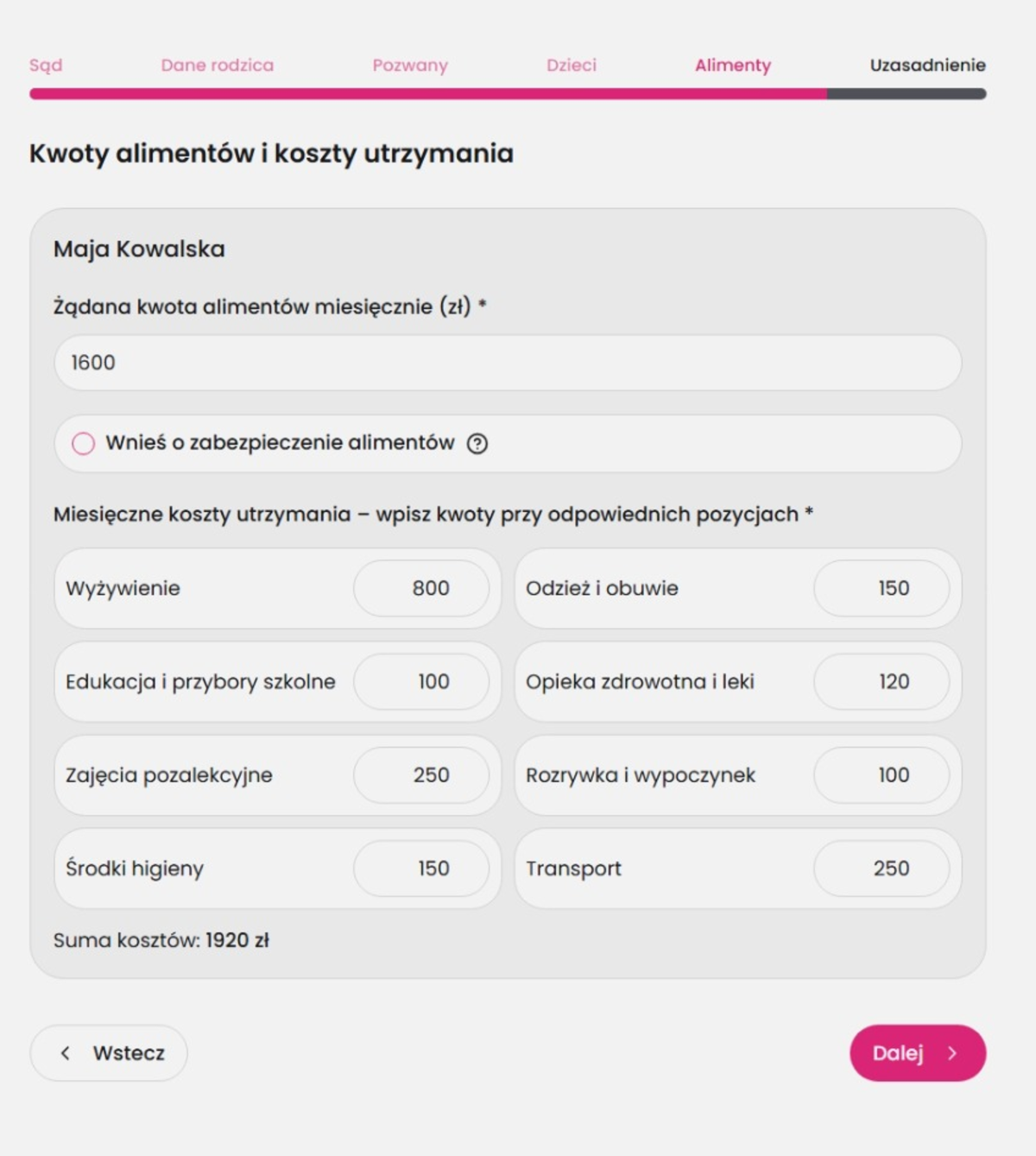pozew o alimenty on-line